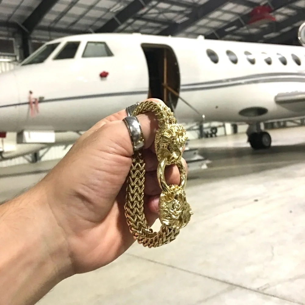 NEW LION DOUBLE FRANCO BRACELET 18K GOLD MADE IN ITALY *LIFETIME WARRANTY*
